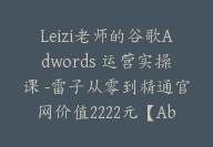 Leizi老师的谷歌Adwords 运营实操课 -雷子从零到精通官网价值2222元【Ab-0010】-51搞钱网