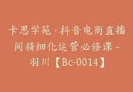 卡思学苑·抖音电商直播间精细化运营必修课 -羽川【Bc-0014】-51搞钱网