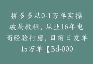 拼多多从0-1万单实操破局教程，从业16年电商经验打磨，目前日发单15万单【Bd-0002】-51搞钱网