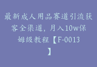 最新成人用品赛道引流获客全渠道，月入10w保姆级教程【F-0013】-51搞钱网