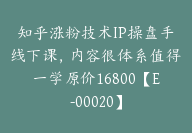 知乎涨粉技术IP操盘手线下课，内容很体系值得一学原价16800【E-00020】-51搞钱网