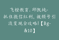 飞橙教育. 邱凯纯- 抓住微信红利，视频号引流变现全攻略!【Bg-&10】-51搞钱网