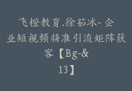 飞橙教育.徐茹冰- 企业短视频精准引流矩阵获客【Bg-&13】-51搞钱网