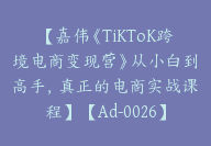 【嘉伟《TiKToK跨境电商变现营》从小白到高手，真正的电商实战课程】【Ad-0026】-51搞钱网