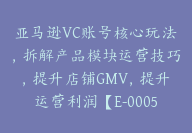 亚马逊VC账号核心玩法，拆解产品模块运营技巧，提升店铺GMV，提升运营利润【E-00058】-51搞钱网