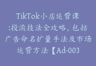 TikTok小店运营课:投流技法全攻略，包括广告命名扩量手法及市场运营方法【Ad-0035】-51搞钱网