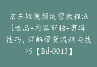 京东短视频运营教程:Al选品+内容审核+剪辑技巧，详解带货流程与技巧【Bd-0013】-51搞钱网